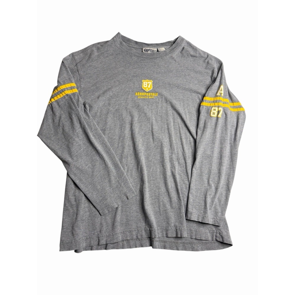 Aeropostale 87 Mens XL Gray Long Sleeve Graphic T Shirt Athletic Dept